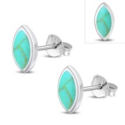 Turquoise Lens Shaped Sterling Silver Stud Earrings